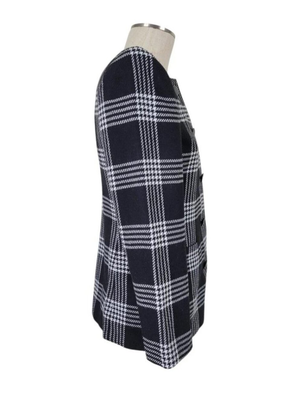 Le Suit Blazer Size 4 Black White Glen Plaid Check 3 Pockets Wool Blend Lined - Picture 3 of 11